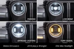 Diode Dynamics Elite LED Headlights For 2018-2024 Jeep JL Wrangler -Winnipeg Hid Store 2018 jeep jl wrangler max headlight functions collage 1