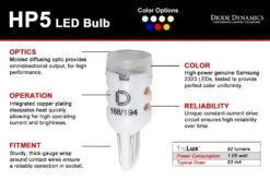 194: Diode Dynamics HP5 LED Bulbs (White) 11 194: Diode Dynamics HP5 LED Bulbs (White) -Winnipeg Hid Store hp5 short 194 spec diagram web 2